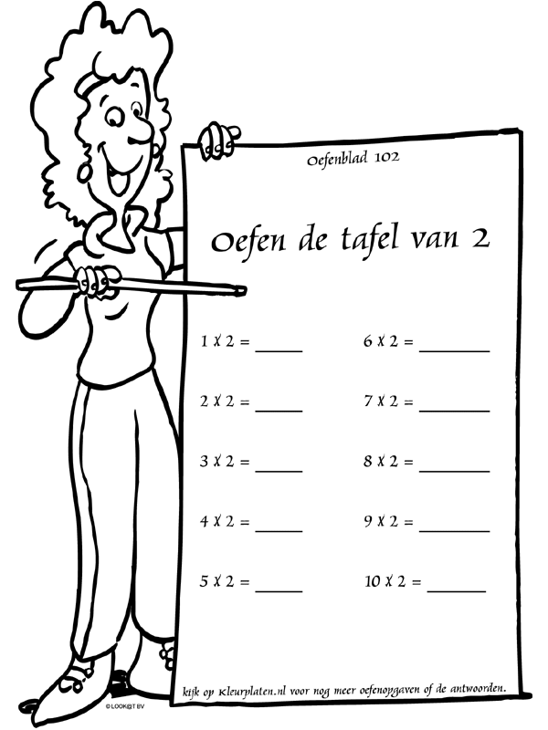 Aanwezigheid roterend Reciteren Kleurplaat Tafel van 2 / oefenblad 102 - Kleurplaten.nl